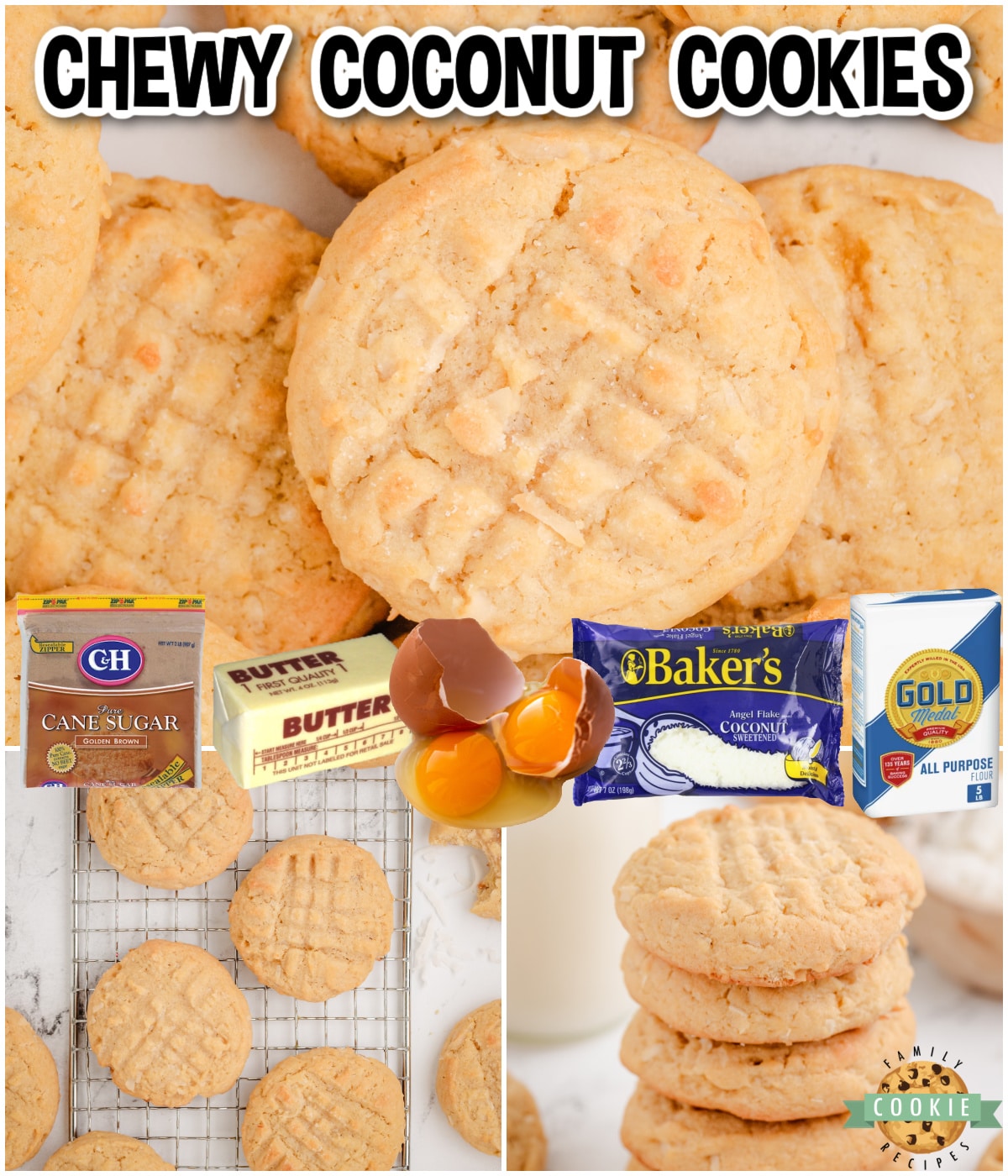 Chewy Coconut Cookies are delightful sugar cookies baked with coconut for fantastic buttery, nutty flavor!