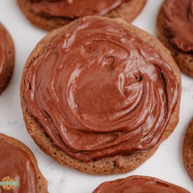 chocolate cookies topped with chocolate frosting