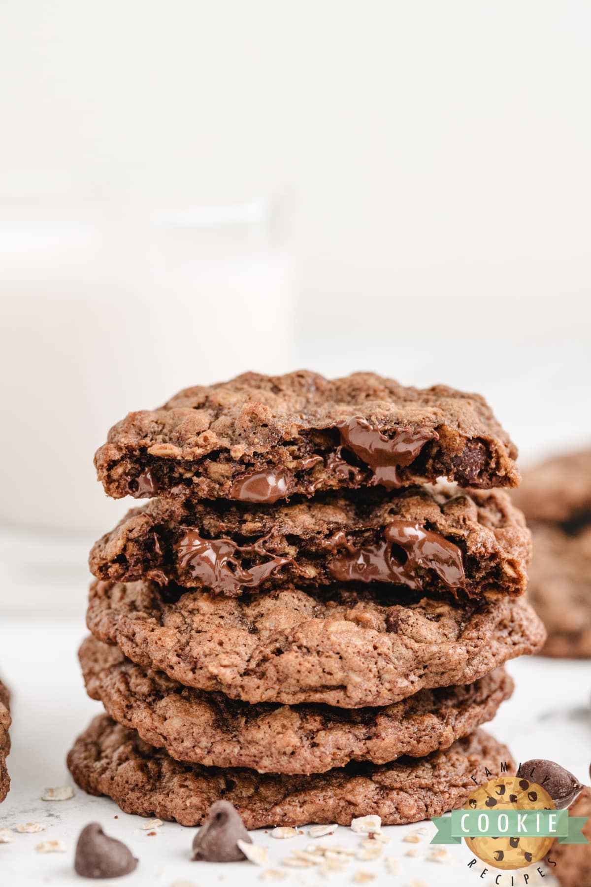 Double Chocolate Oatmeal Cookies are soft, chewy, and packed with chocolate! Chocolate cookie recipe packed with oats and chocolate chips.