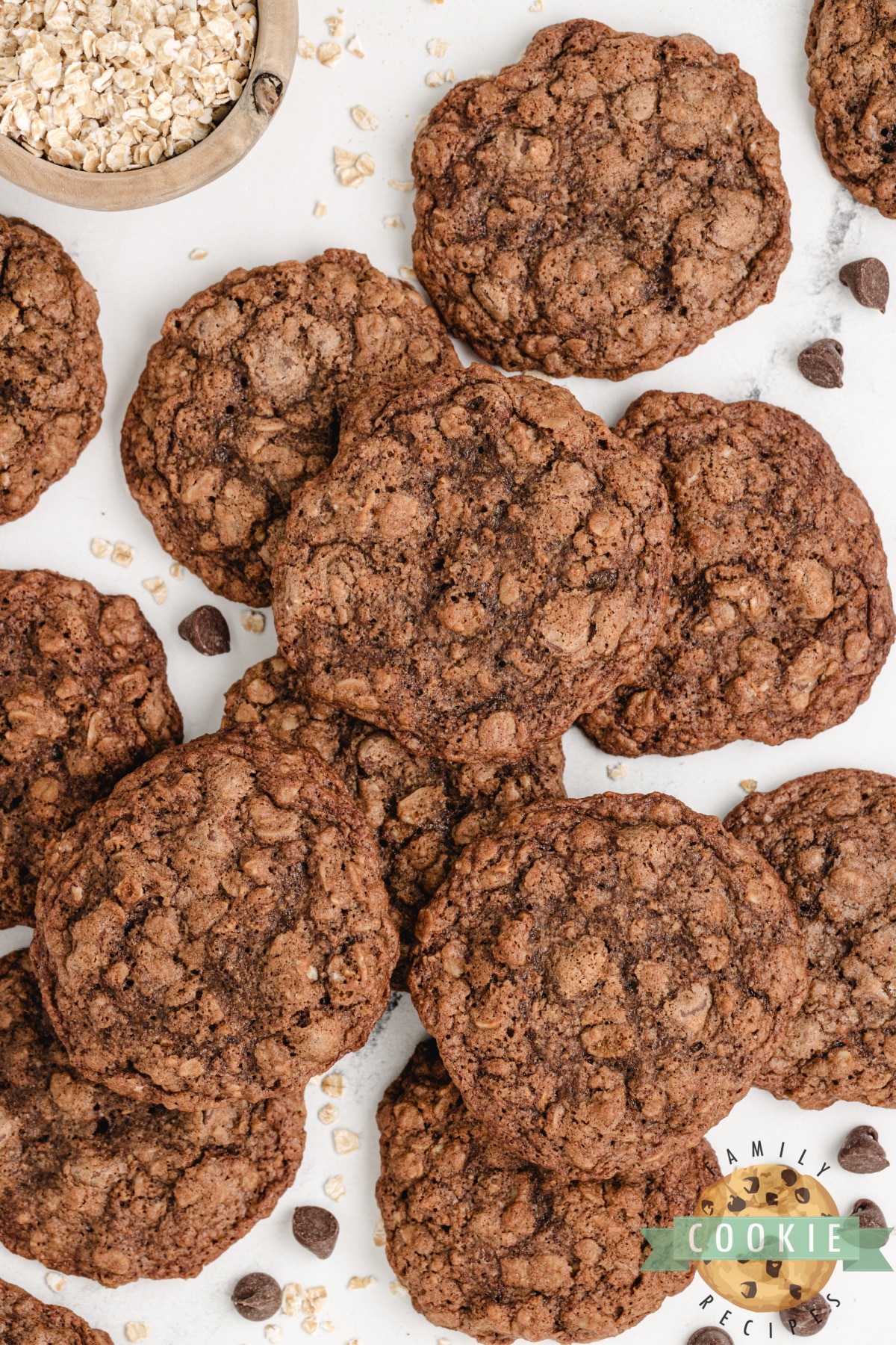 Chocolate cookies with oats.