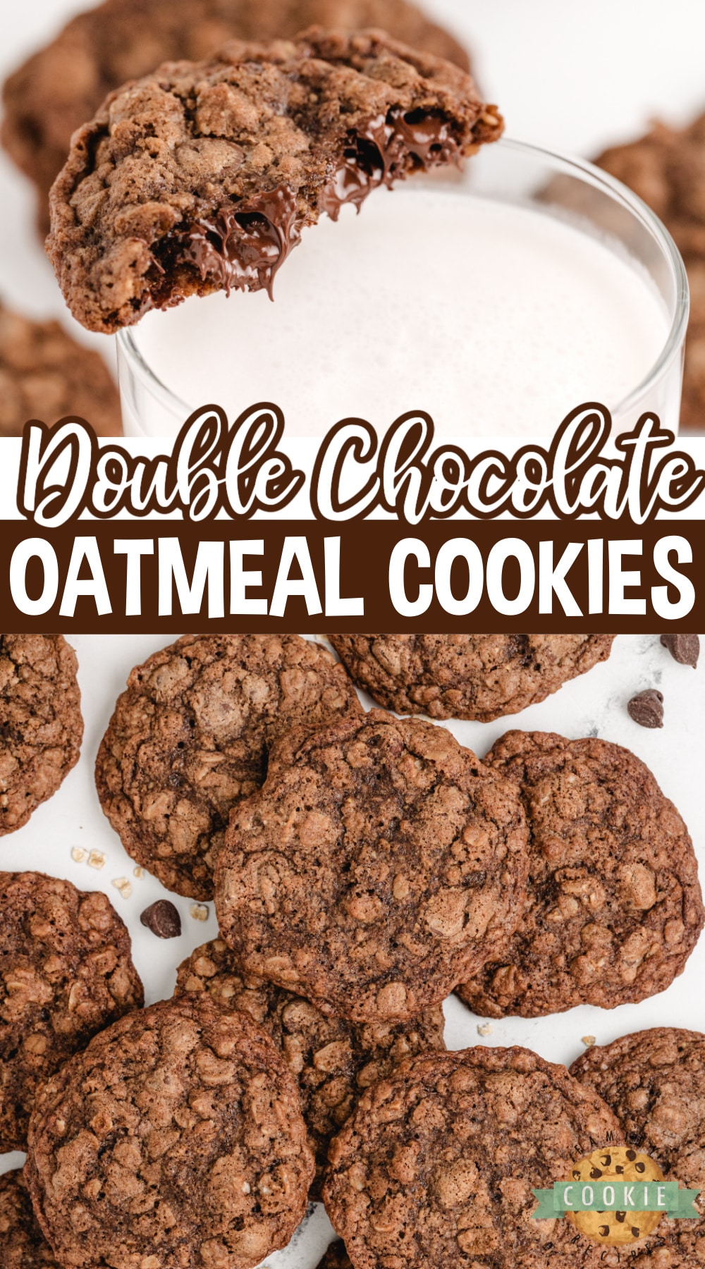 Double Chocolate Oatmeal Cookies are soft, chewy, and packed with chocolate! Chocolate cookie recipe packed with oats and chocolate chips.