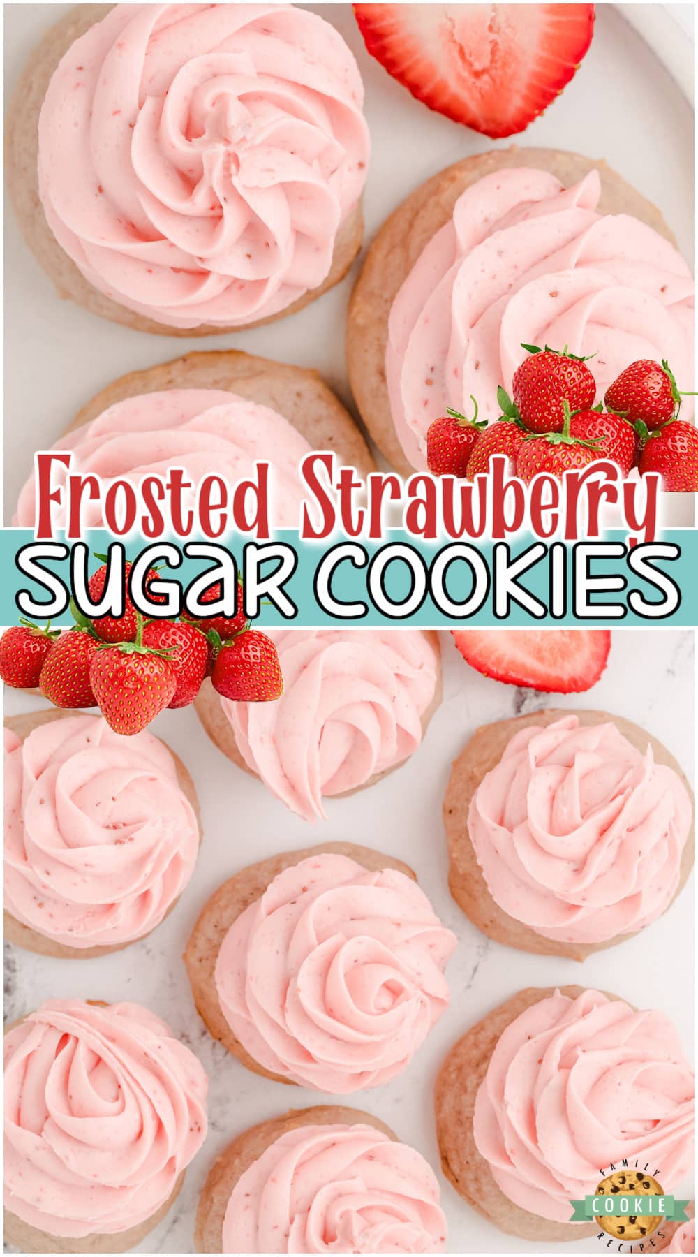 Frosted Strawberry Cookies made with fresh strawberry for that bright, fresh flavor that everyone adores! Soft, pillowy sugar cookies topped with a luscious strawberry buttercream you just have to try! 