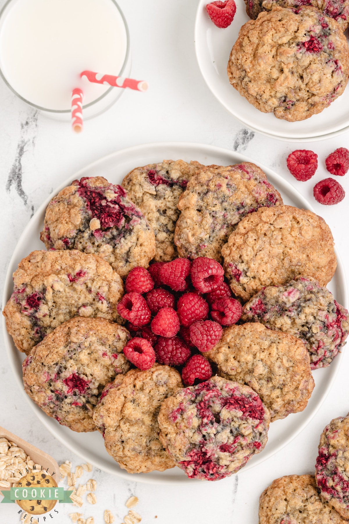 Plate of oatmeal raspberry cookies. 