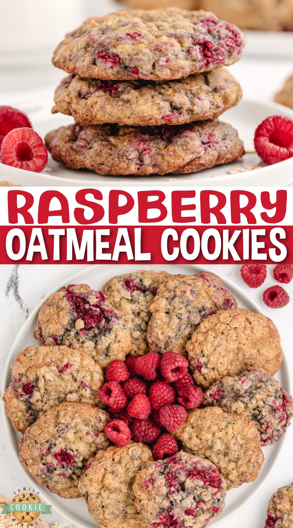 Raspberry Oatmeal Cookies are soft, chewy, and made with frozen raspberries. Amazing oatmeal cookie recipe with a delicious twist! 
