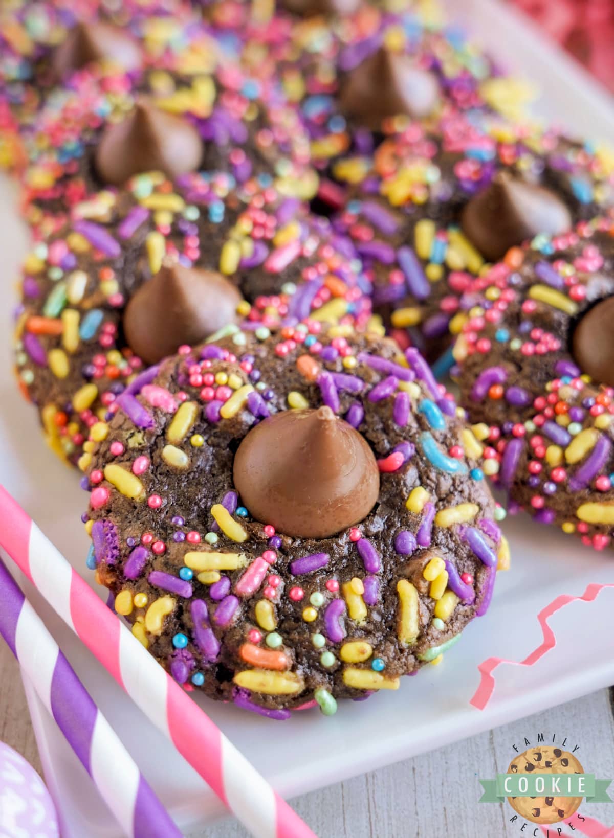 Chocolate cookies made with brownie mix and sprinkles. 