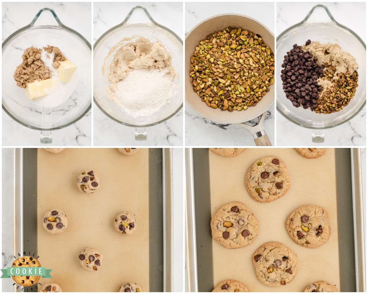 how to make toasted pistachio chocolate chip cookies