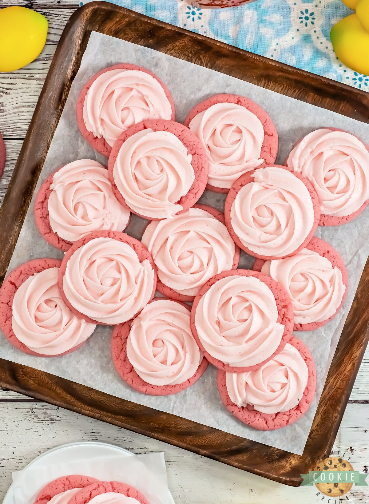 Pink cookies made with lemon extract. 