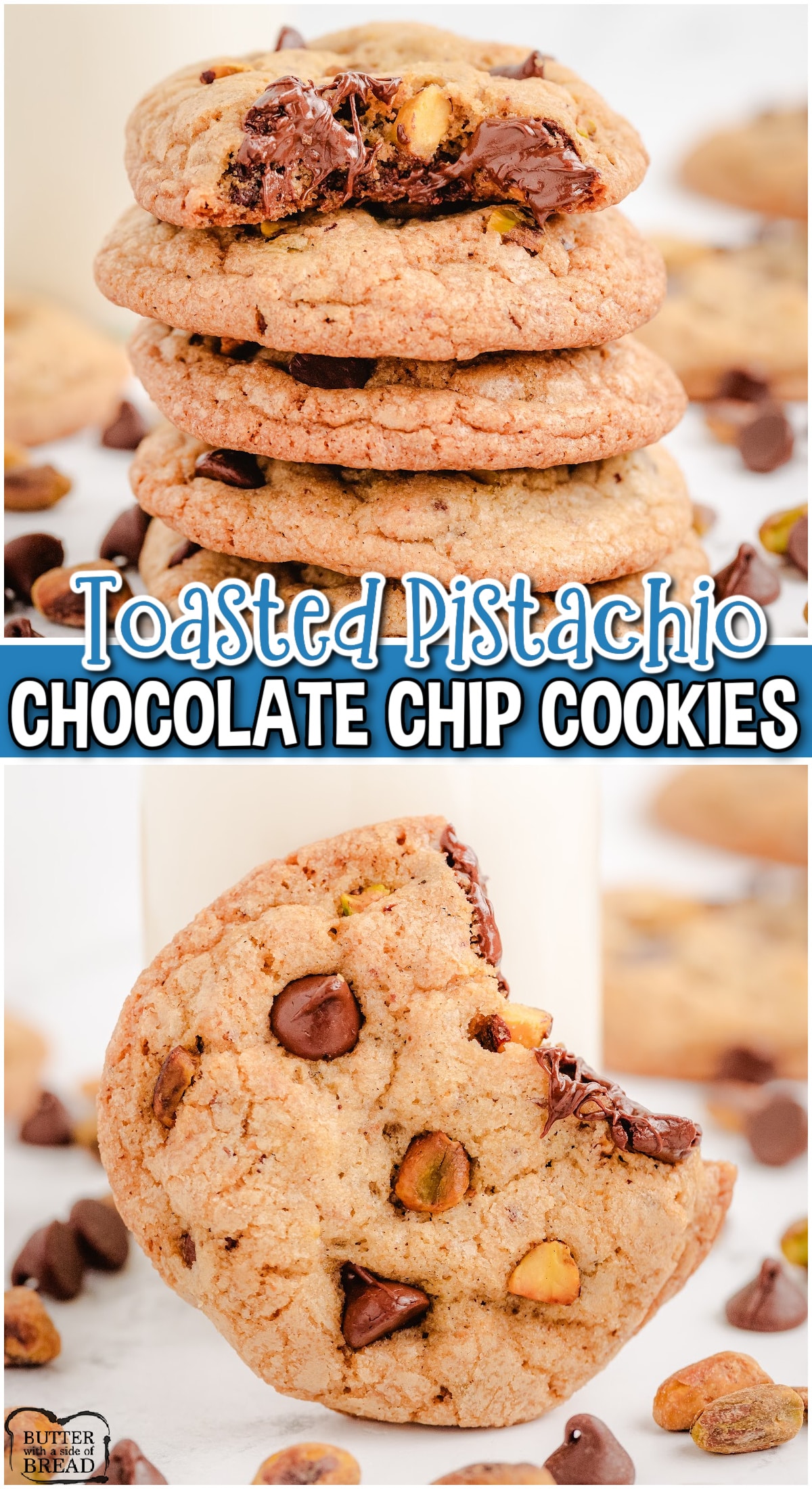 Toasted Pistachio Chocolate Chip Cookies are a unique twist on the classic chocolate chip cookie recipe! The addition adds a nutty flavor and crunchy texture, making these pistachio cookies a delightful treat!