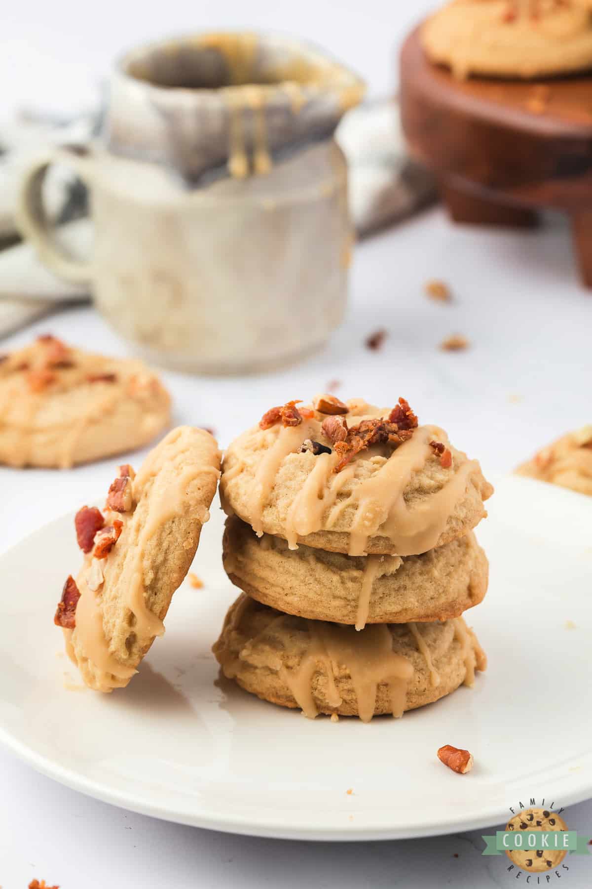 Maple cookies with bacon on top. 