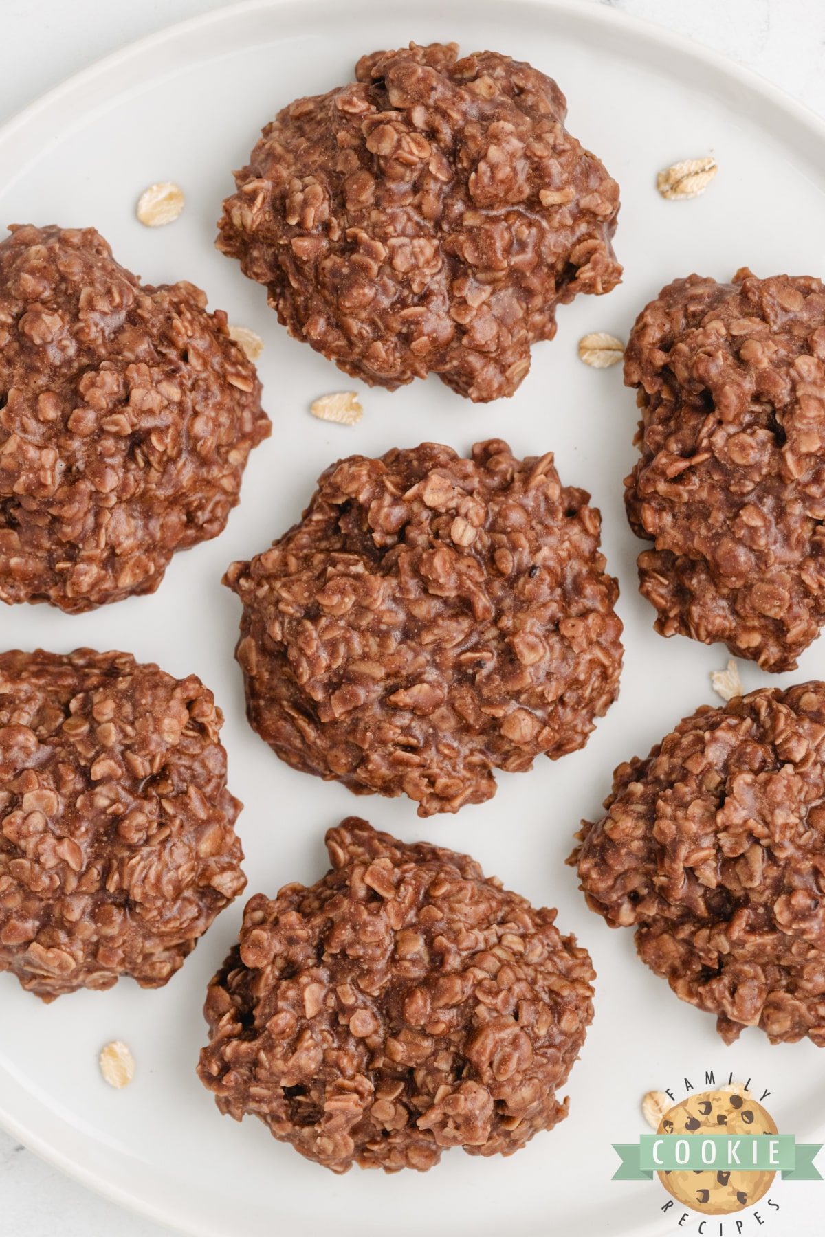 Chocolate peanut butter no-bake cookies made with quick oats. 