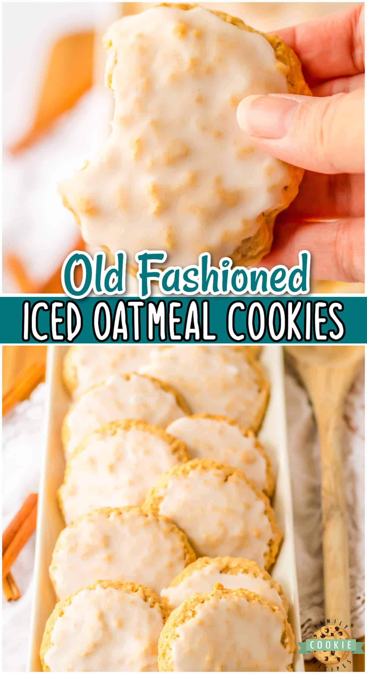 Soft & Chewy Iced Oatmeal Cookies are made with classic ingredients like oats, butter & brown sugar, then baked and topped with a simple sweet icing. Just like the classic old fashioned oatmeal cookies everyone loves!