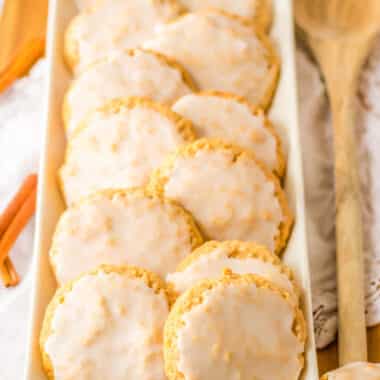 tray of iced oatmeal cookies