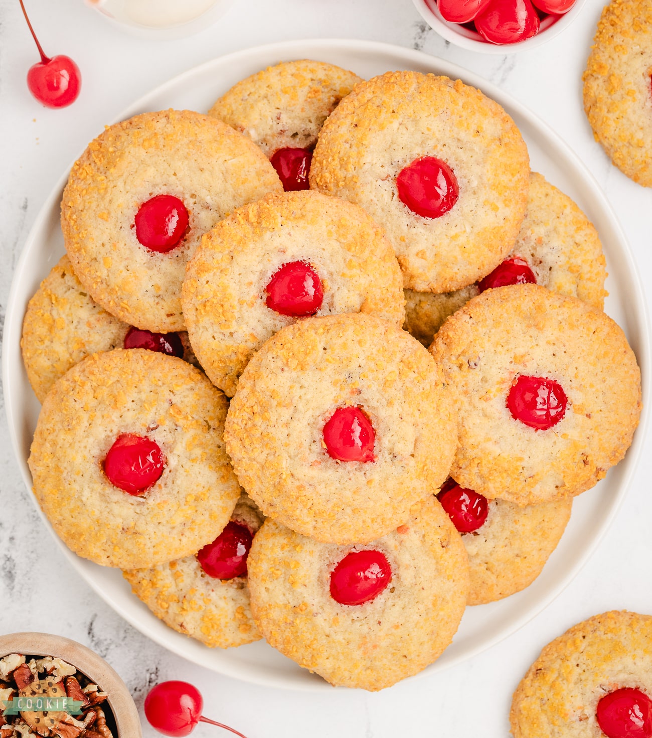 cherry crunch cookies on a plate