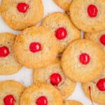 cherry coconut cookies rolled in crushed cornflakes for a great crunch!