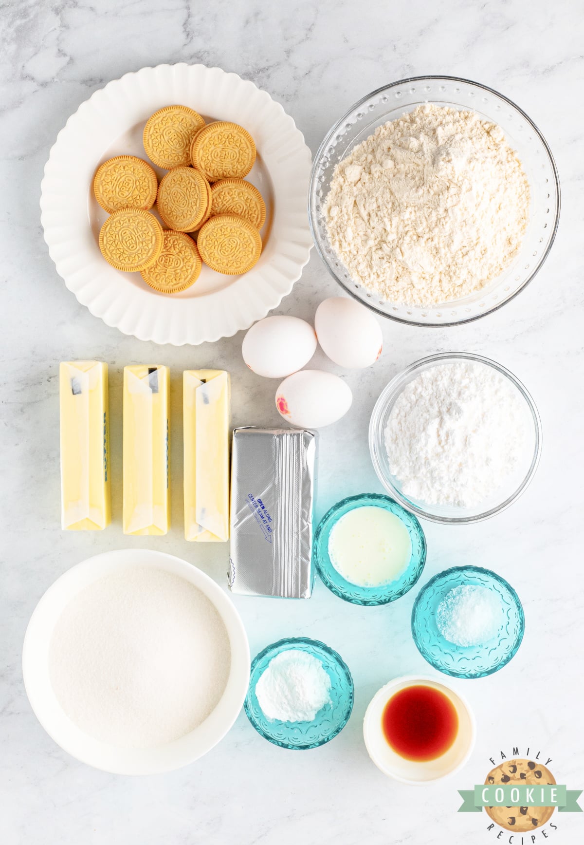 Ingredients in Copycat Crumbl Golden Oreo Cookies. 