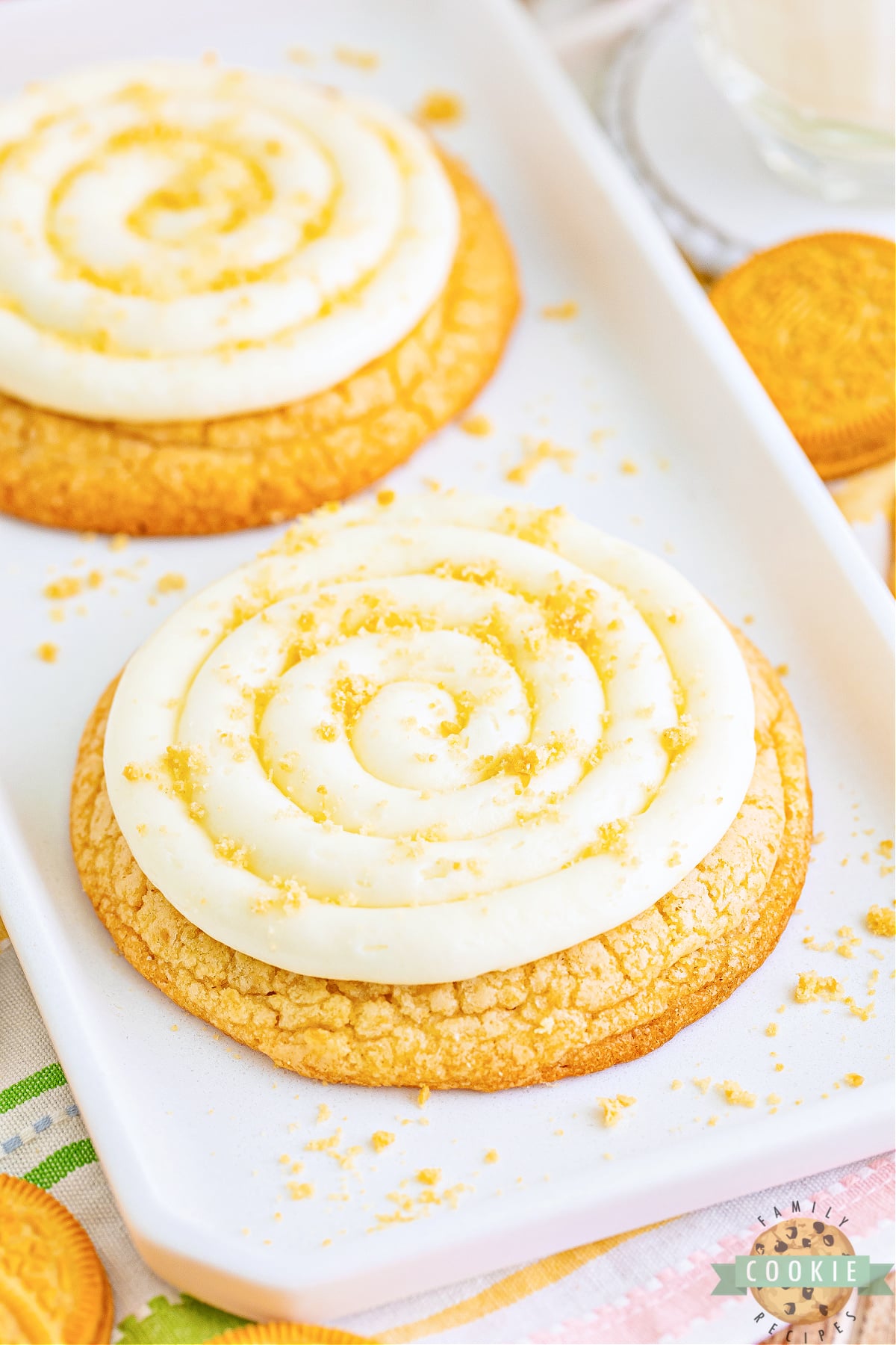 Vanilla cookie with cream cheese frosting. 