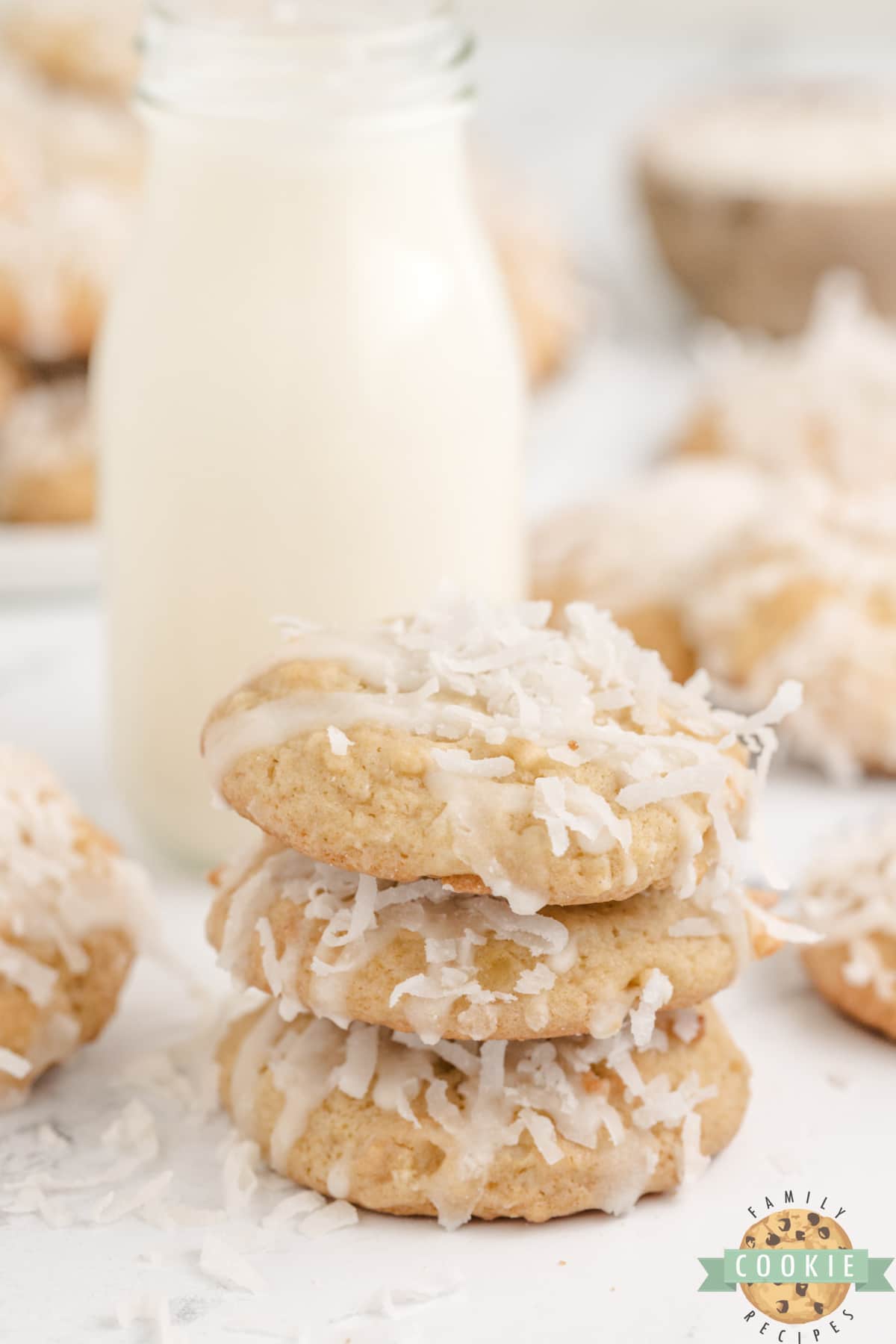 Stack of cookies made with coconut and pineapple. 