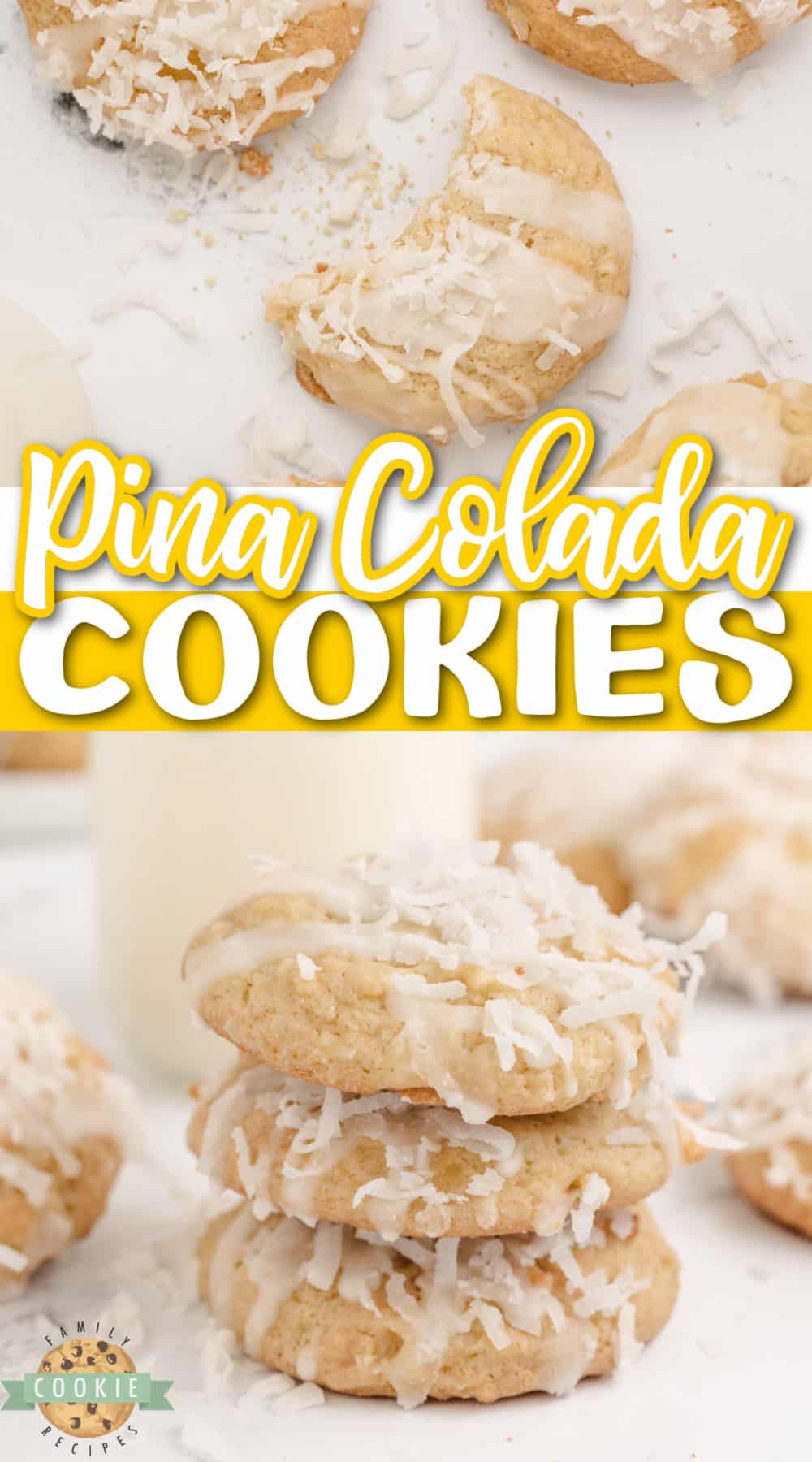 Pina Colada Cookies are soft, chewy, and packed with pineapple and coconut. This tropical cookie recipe is so easy to make and everyone loves these delicious cookies!