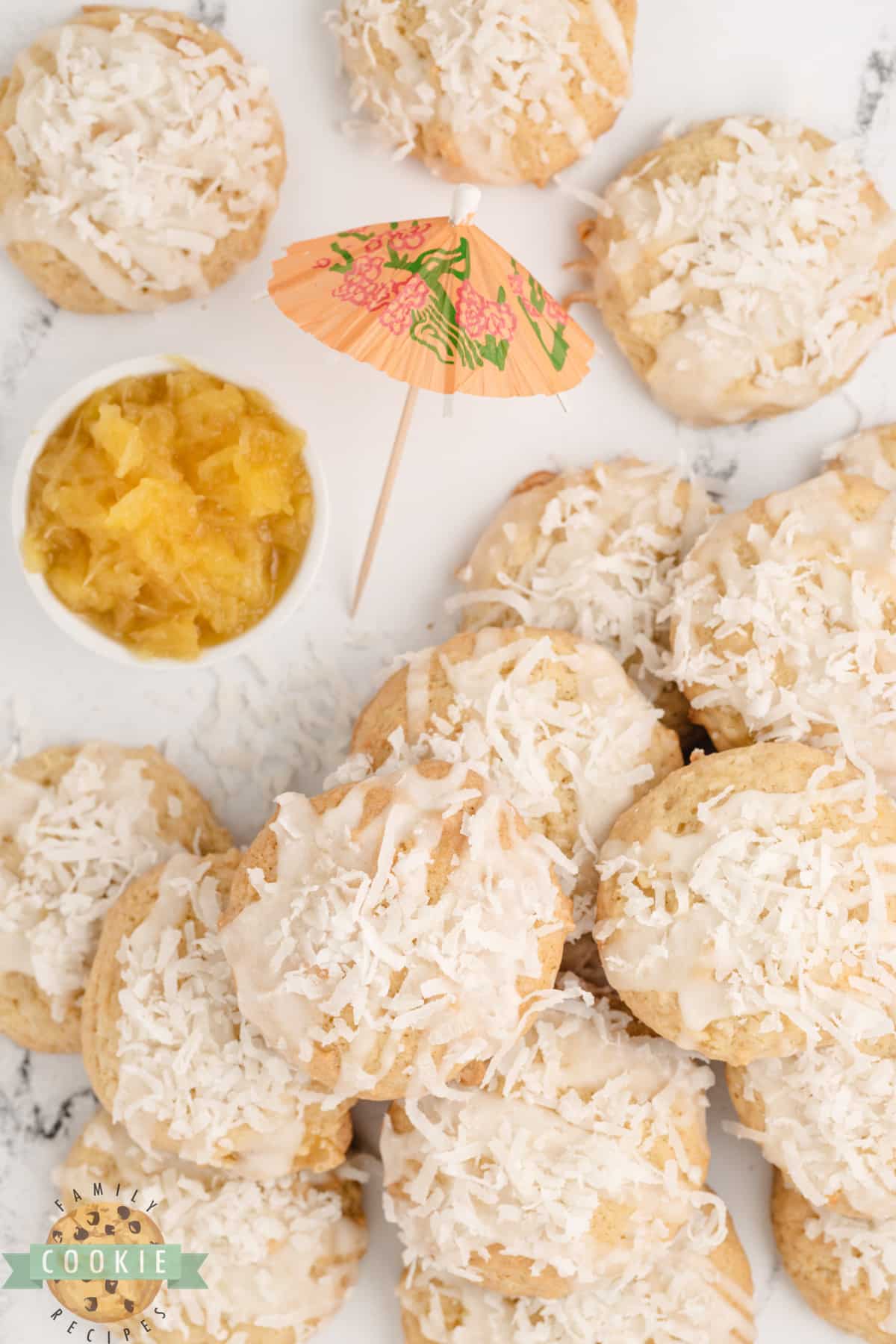 Cookies made with pineapple and coconut. 