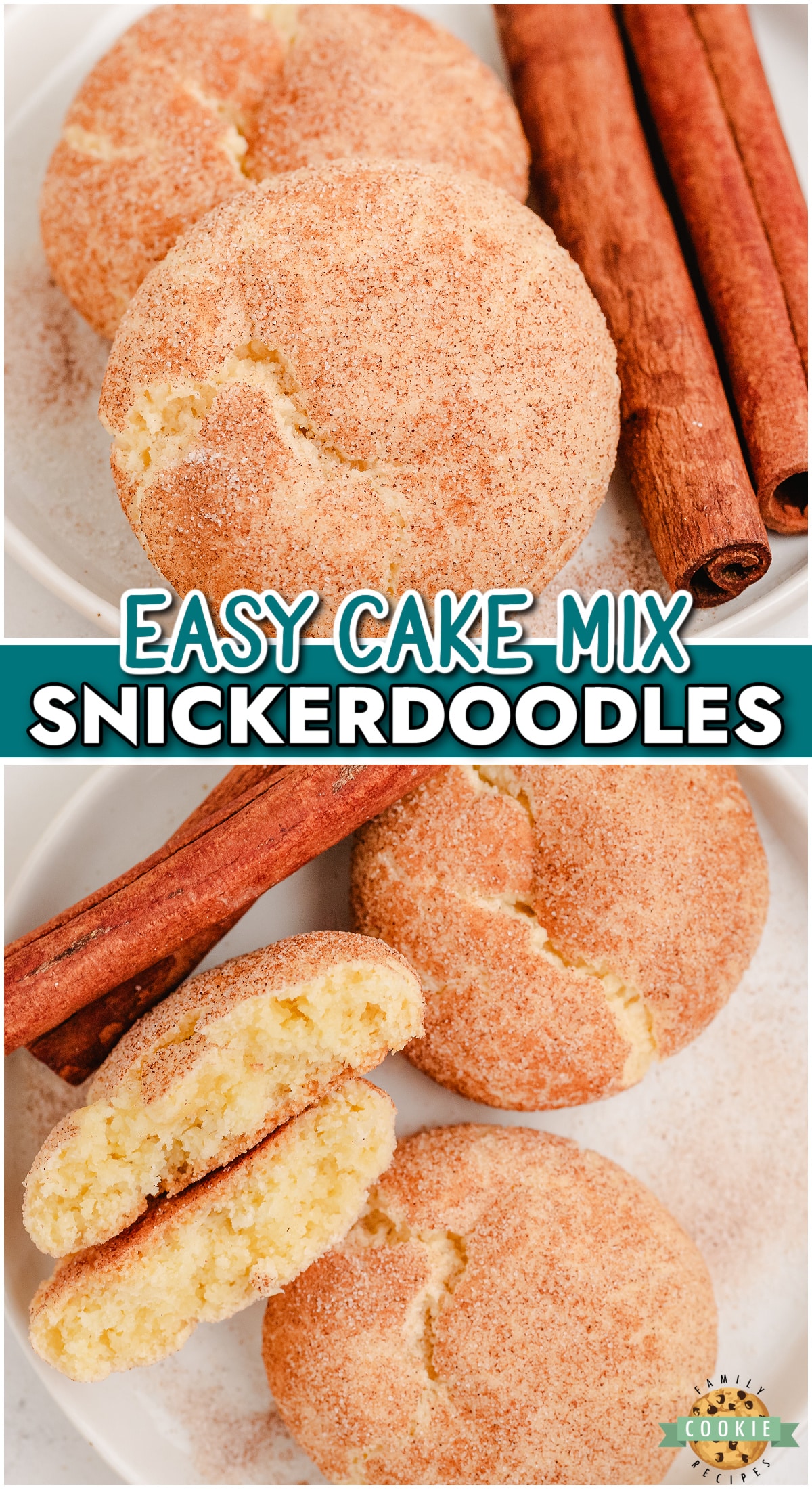 Simple recipe for Cake Mix Snickerdoodles made with just 5 ingredients! Easy snickerdoodle recipe with fantastic cinnamon flavor & chewy texture!