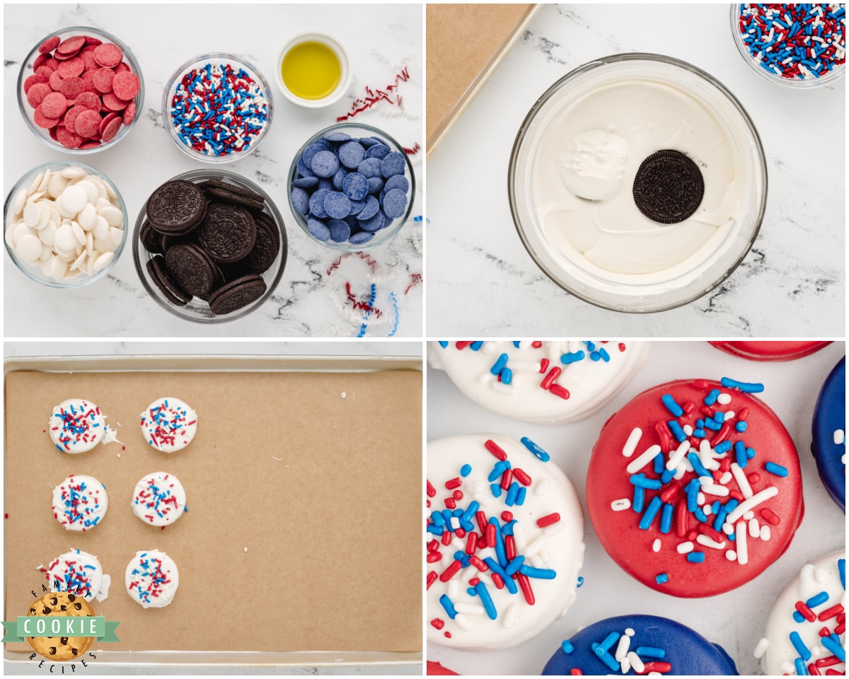 how to make red, white and blue chocolate covered oreos