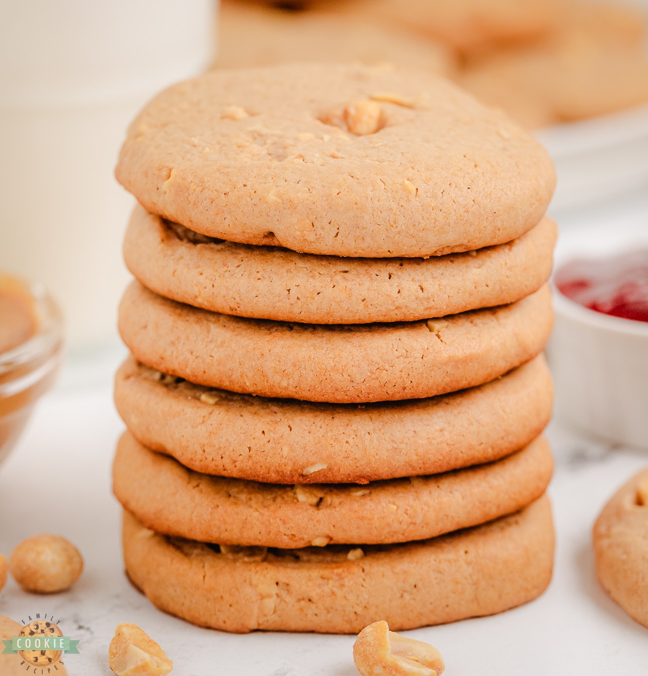 stack of peanut butter and jelly cookies