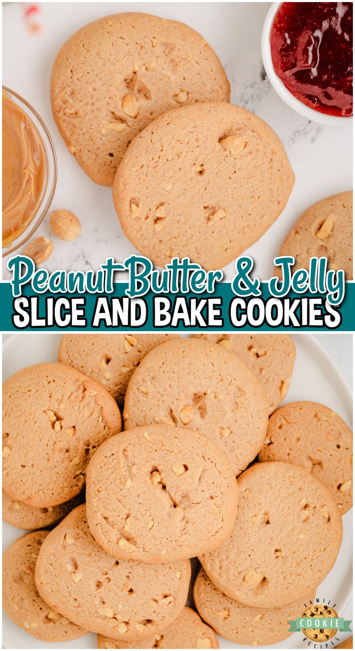 PB&J Slice and Bake Cookies are buttery cookies with classic peanut butter and jelly flavors everyone loves! 