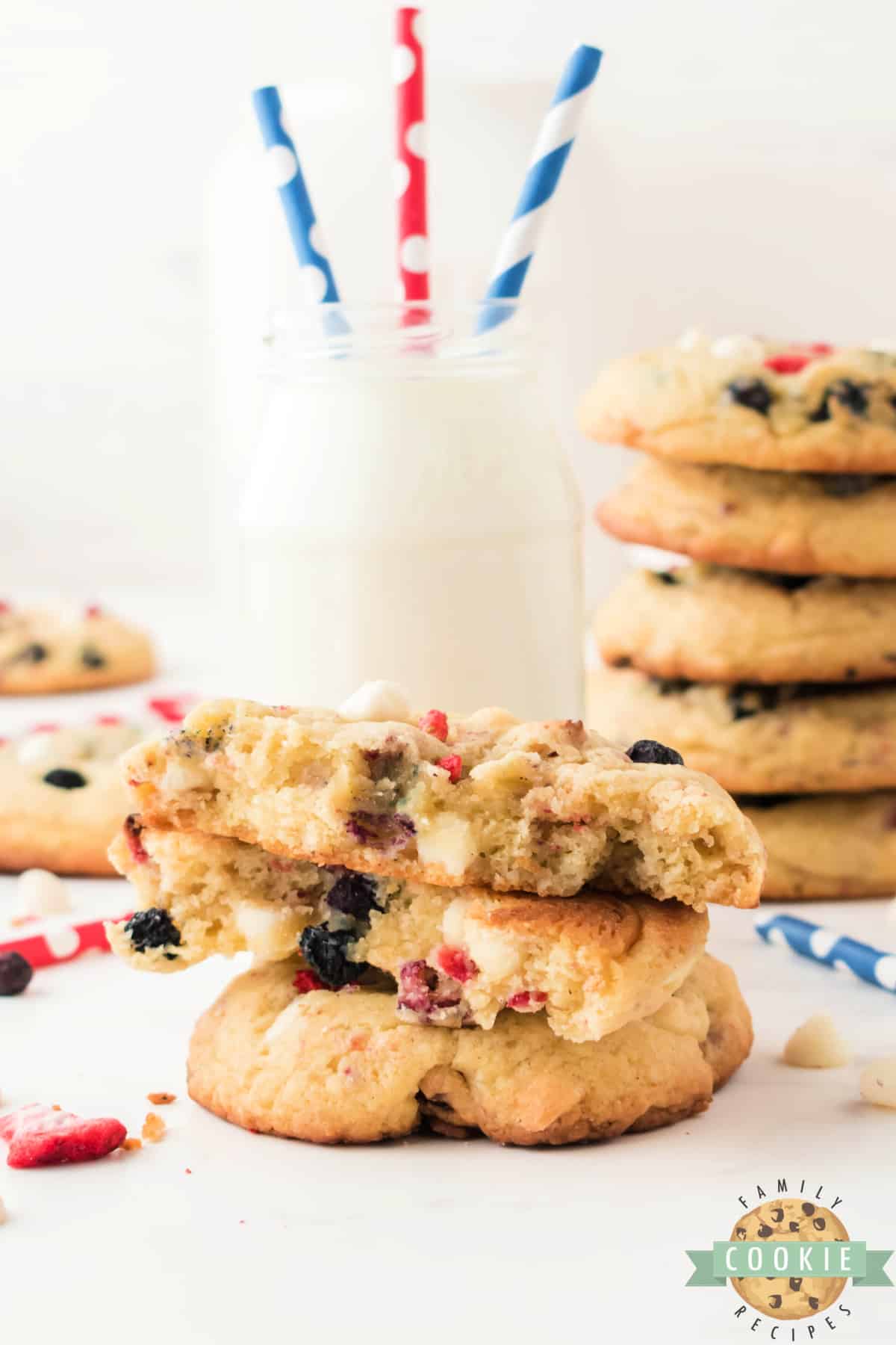 Cookies with freeze-dried blueberries and strawberries. 