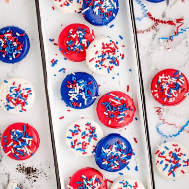 patriotic oreos on a platter