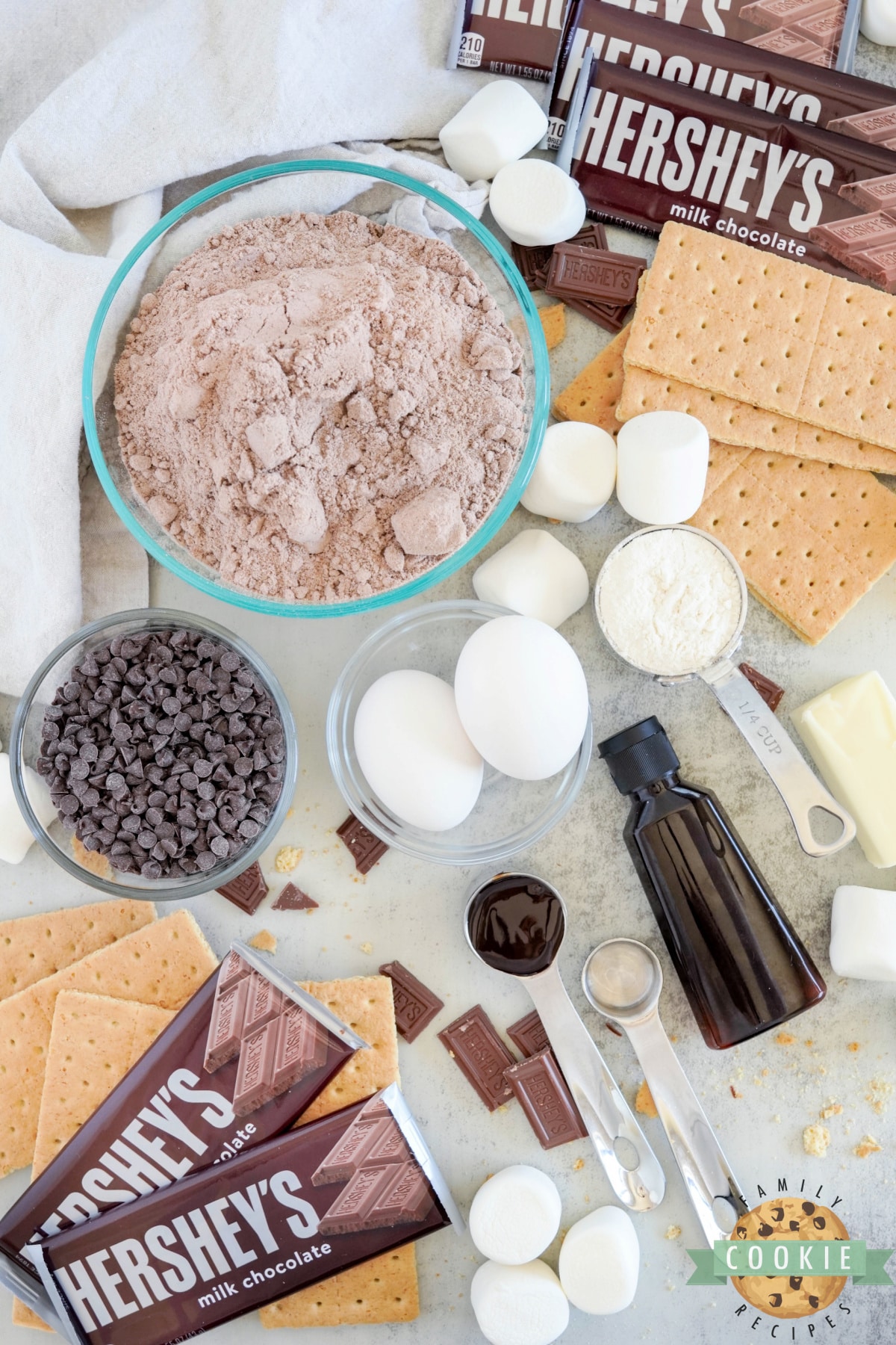 Ingredients in S'mores Brownie Mix Cookies. 