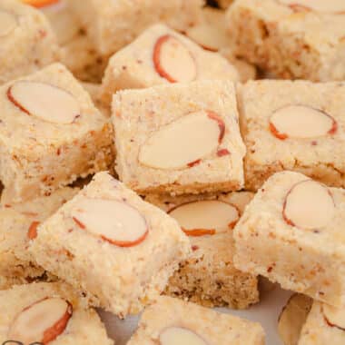 almond citrus shortbread cookies cut into squares