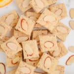 platter with almond citrus shortbread that's been cut into squares