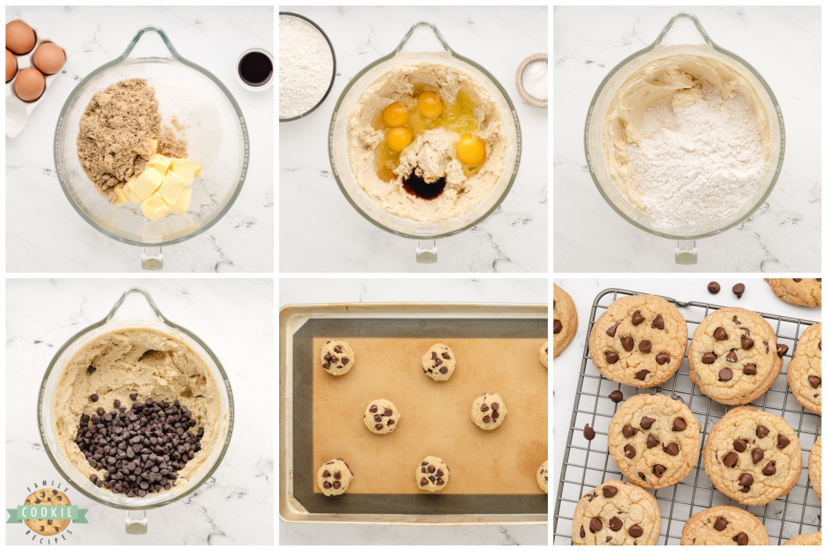 Step by step instructions on how to make the best chocolate chip cookies.