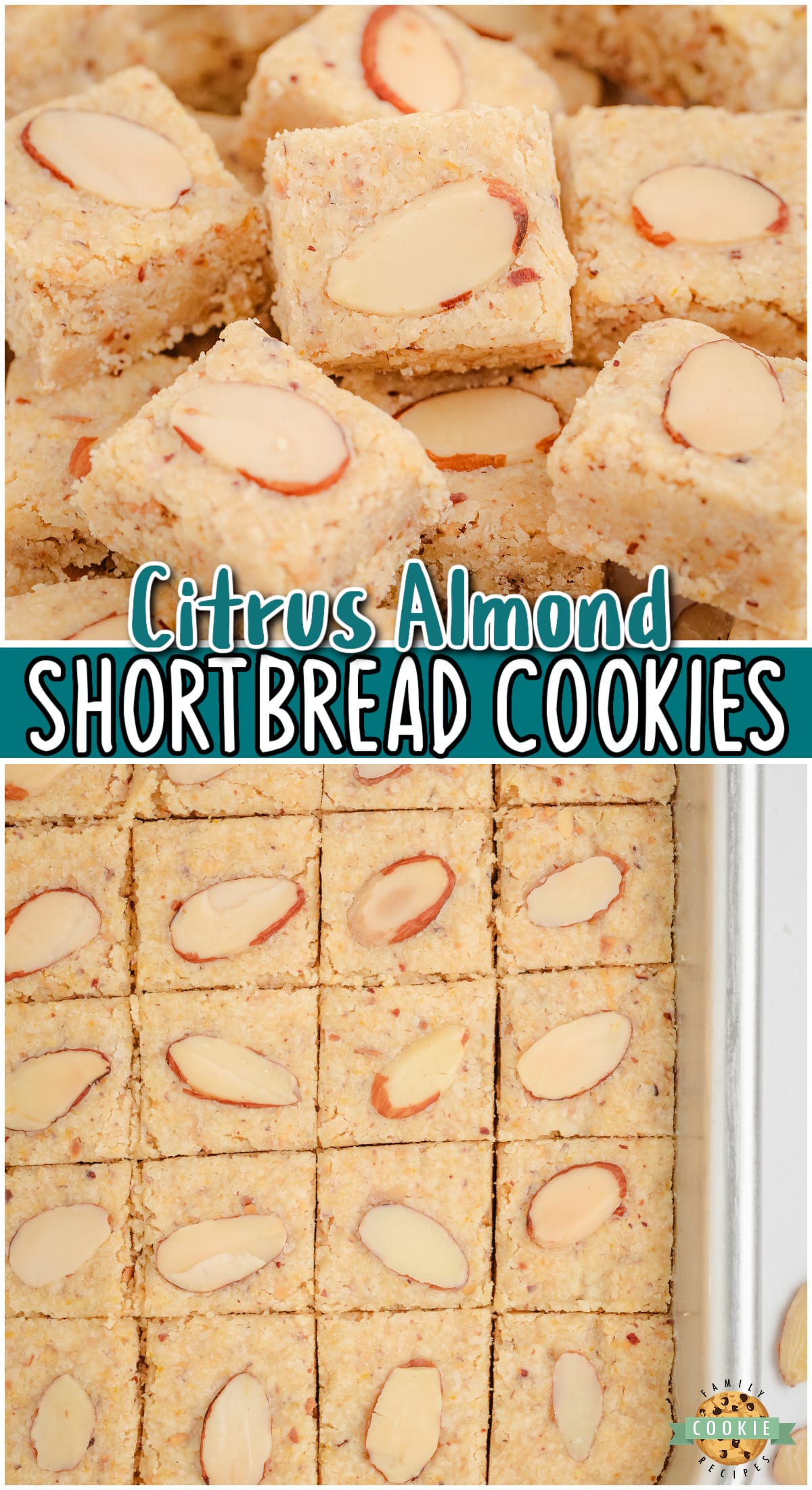 Almond Citrus Shortbread Cookies are tender, buttery cookies bursting with fresh orange flavor which pairs beautifully with the almonds! Lovely shortbread cookie you'll want to save! 