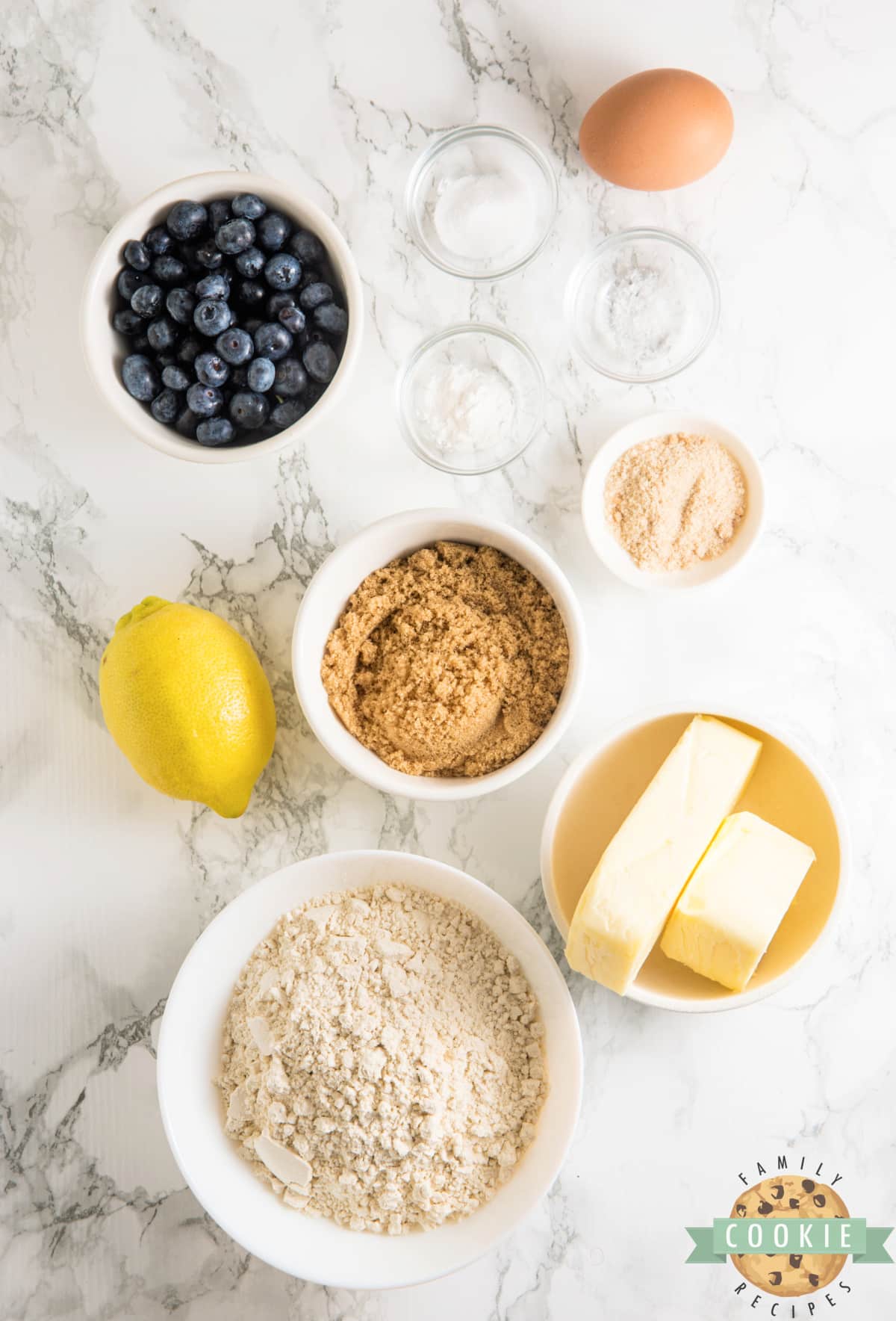 Ingredients in Lemon Blueberry Muffin Cookies. 