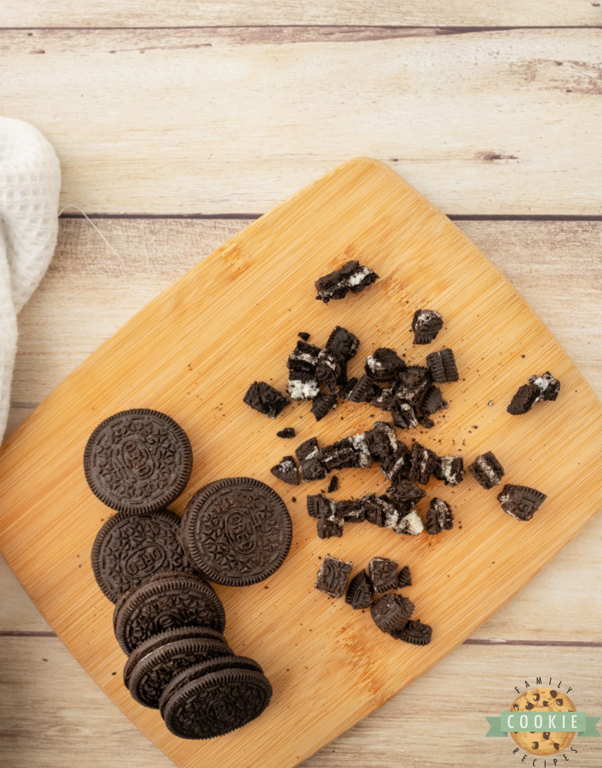 Chopped Oreo cookies.