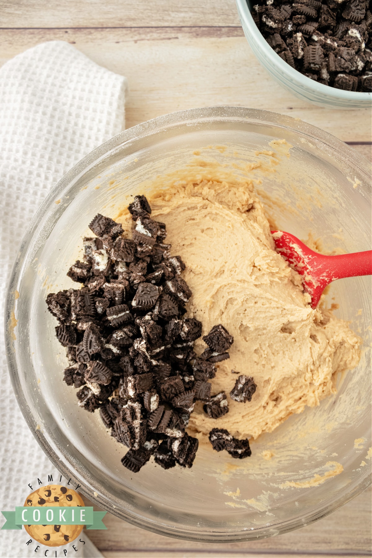 Add chopped Oreos to cookie dough.