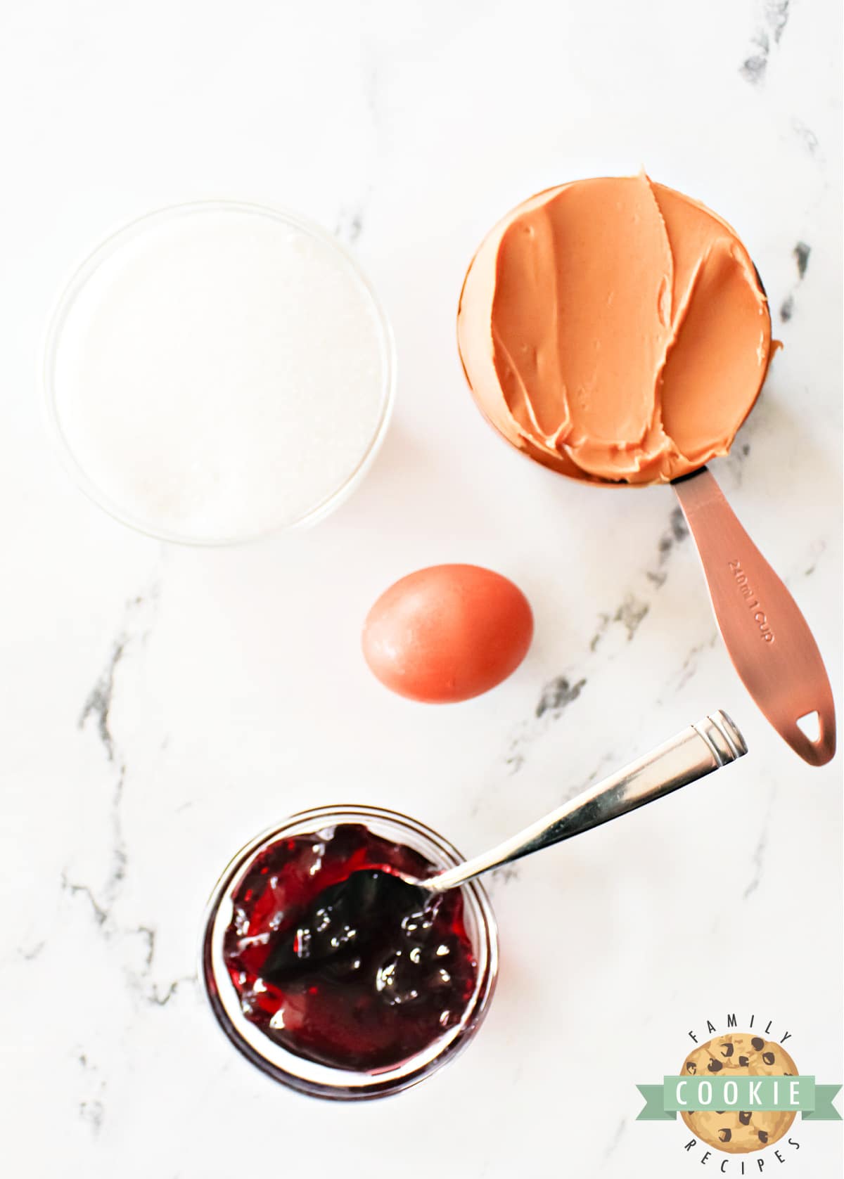 Ingredients in Peanut Butter and Jelly Cookies. 