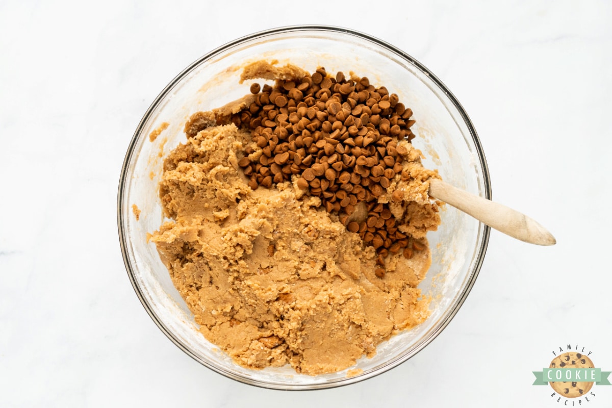 Cinnamon chips and Biscoff cookies in cookie dough.