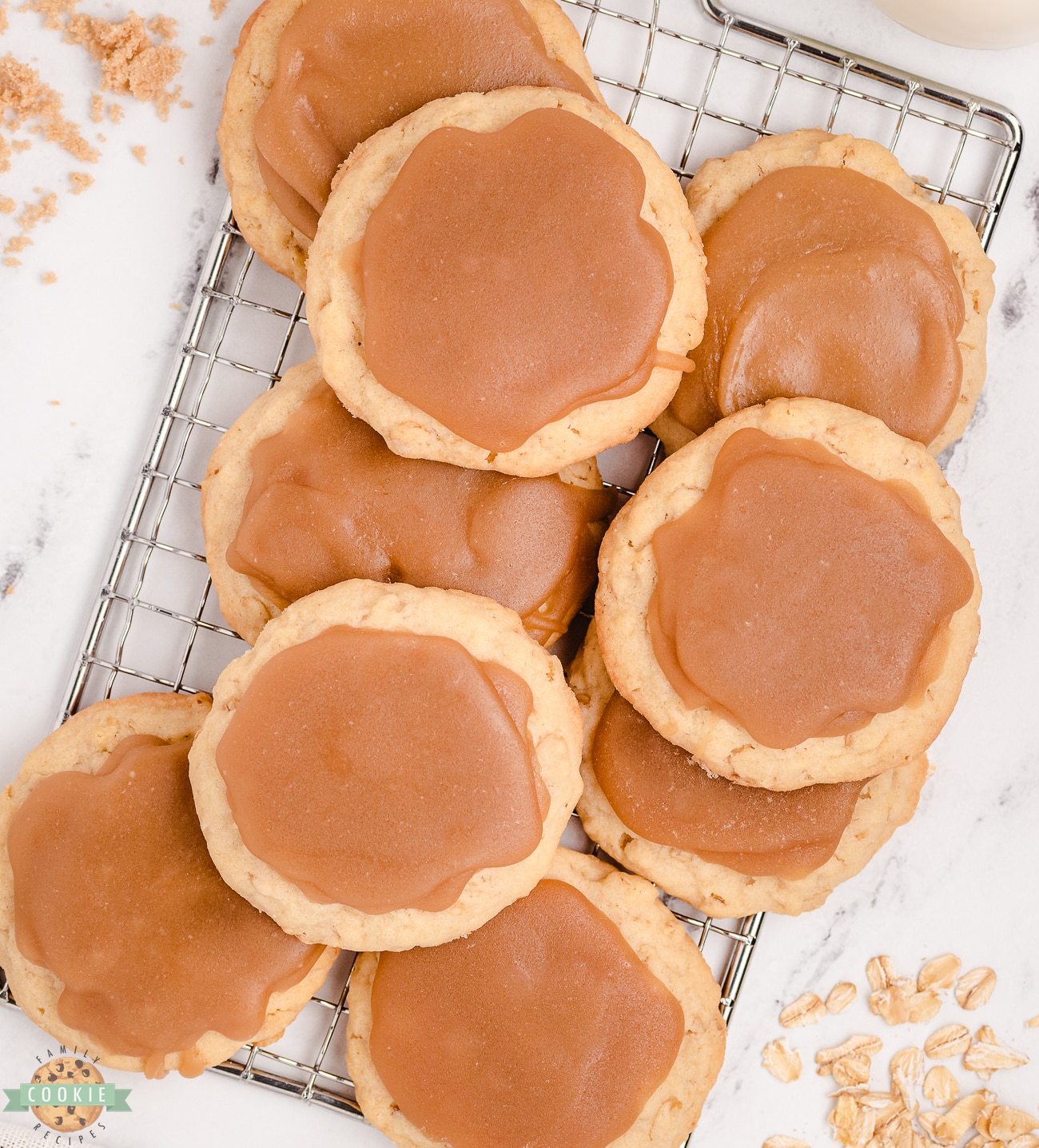 brown sugar oatmeal cookies on a cooling rack