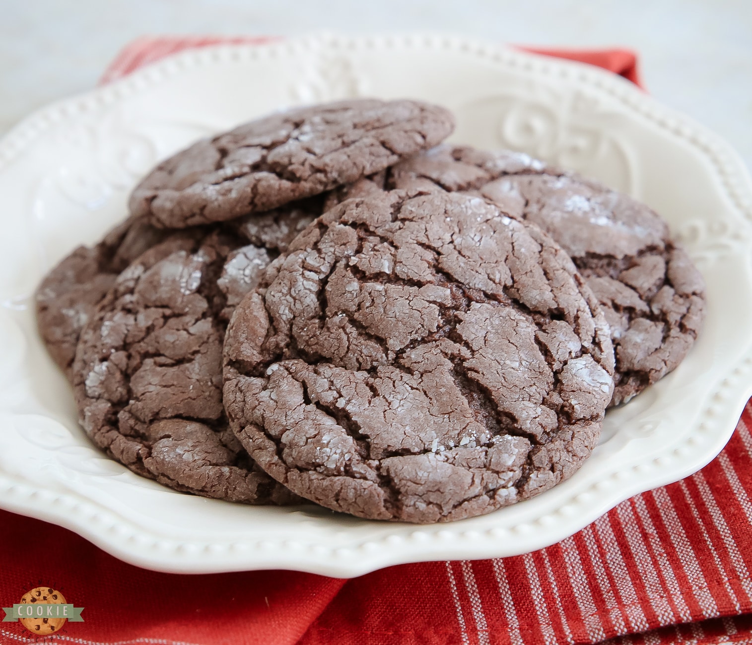 plateful of spiced chocolate crinkle cookies