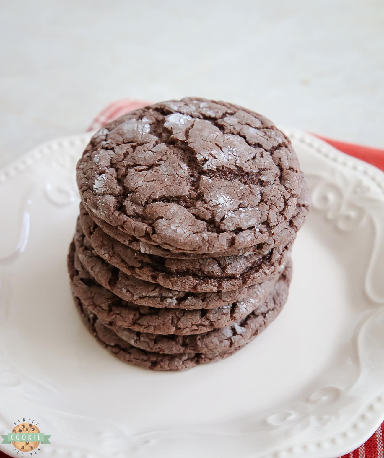 stack of chocolate cake mix cookies with spices