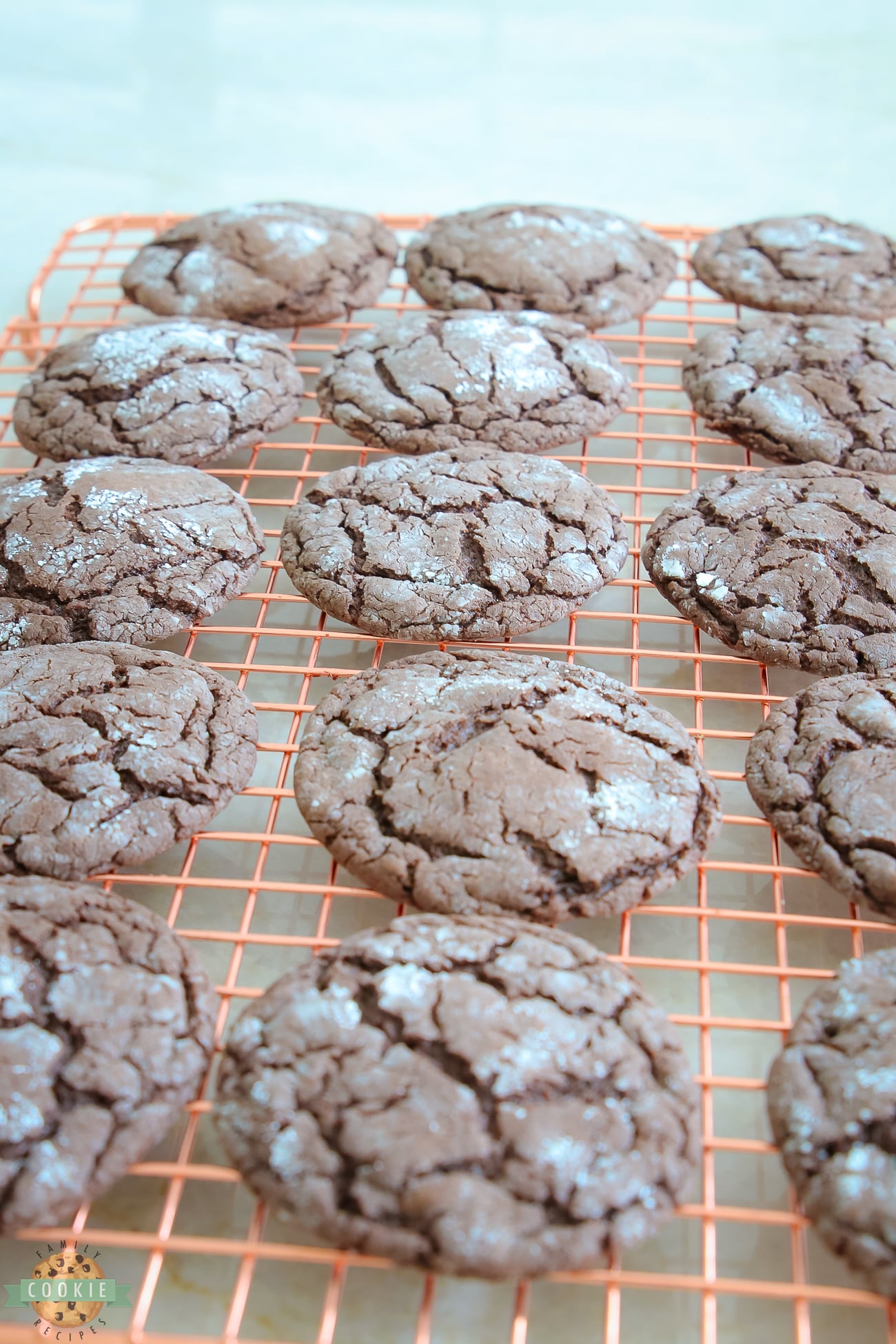 spiced chocolate crinkle cookies on a cooling rack