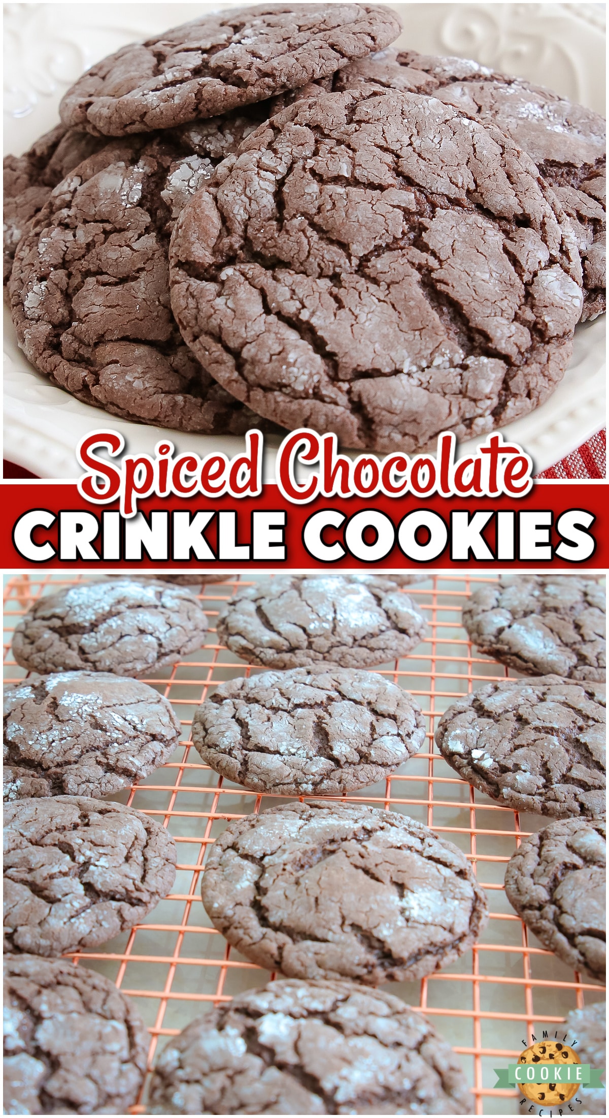 Spiced Chocolate Crinkle Cookies begin with a cake mix combined with a warm blend of ginger, cinnamon & cloves for a delicious chewy cookie with fabulous flavor.