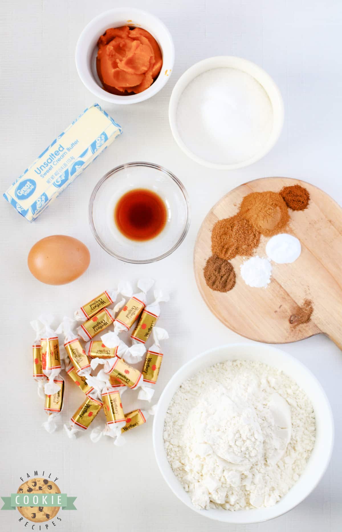 Ingredients in Caramel Stuffed Pumpkin Snickerdoodles. 