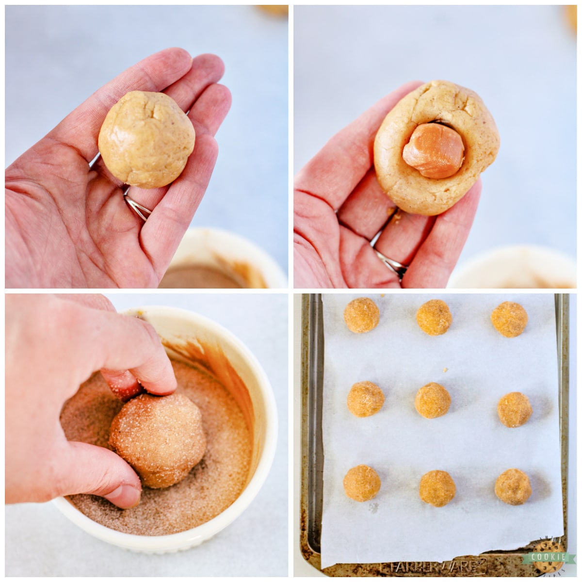 Form snickerdoodles with a caramel in the center. 