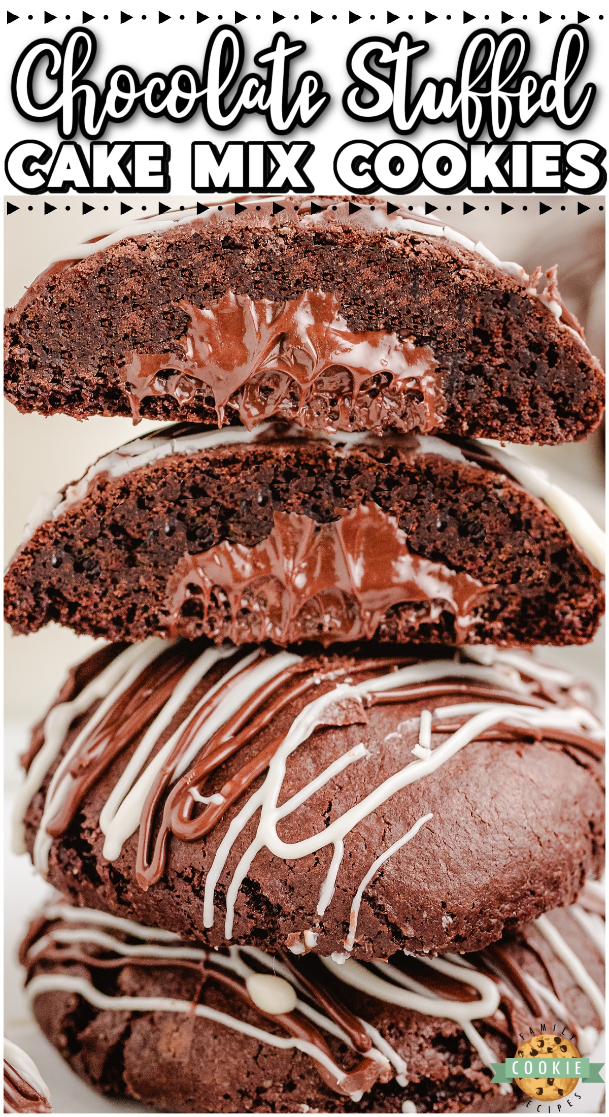 Chocolate Cake Cookies are made with simple chocolate cake mix dough, stuffed with a chocolate nugget & drizzled with melted chocolate on top to create the ultimate triple chocolate cookies!