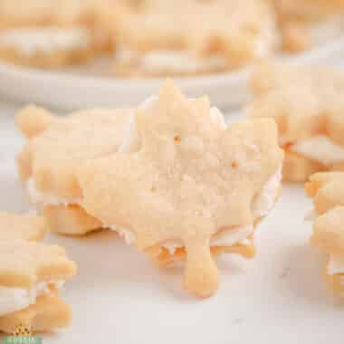 maple leaf sandwich cookies with a maple buttercream filling