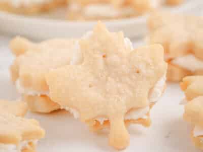 maple leaf sandwich cookies with a maple buttercream filling