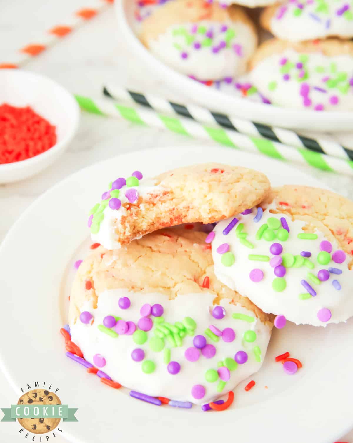 Cake mix cookies with sprinkles for Halloween. 